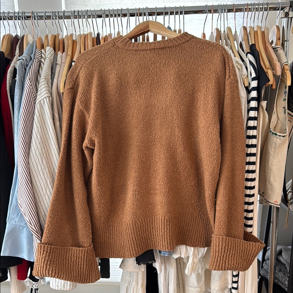 Frame Brown Crew Neck Sweater Soft Knit Long Sleeves